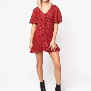 Red Floral V-Neck Dress
